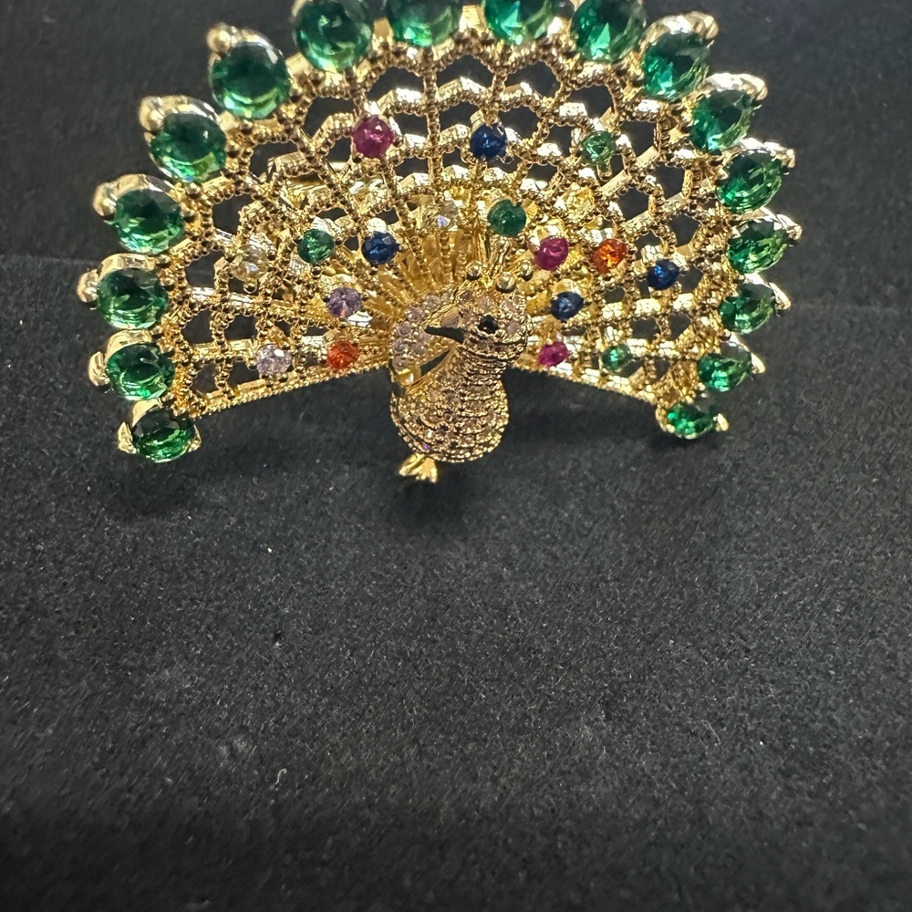 Gold and Green Gemstone Peacock Ring